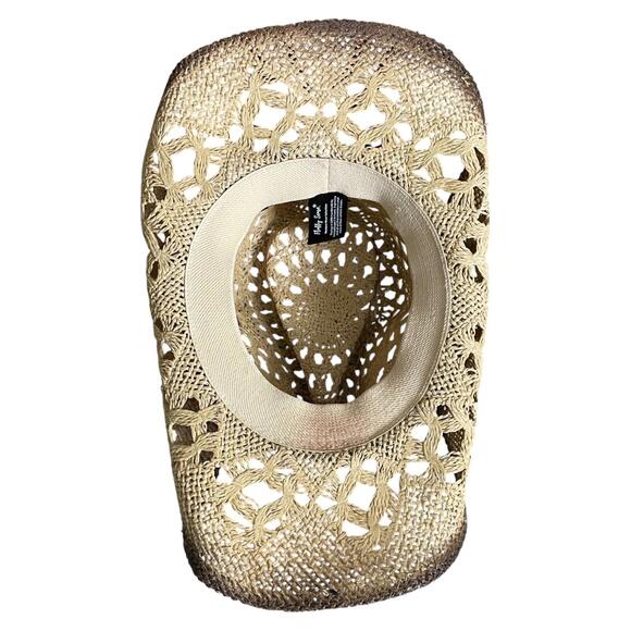 Fluffy Sense Straw Cowboy Cowgirl Hat Beaded Turquoise Hatband Shapeable Brim - Picture 5 of 8